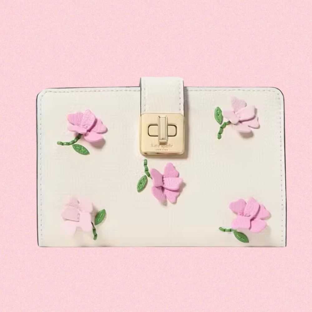🌸 Kate Spade Phoebe Floral Applique Turnlock Medium Wallet - Picture 13 of 13